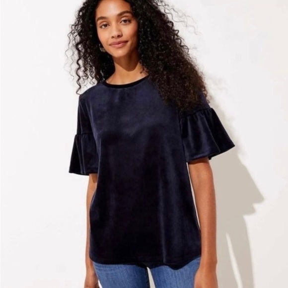 LOFT Tops - NWOT Women’s Loft Dark Blue Velvet Short Sleeve Top Size Small